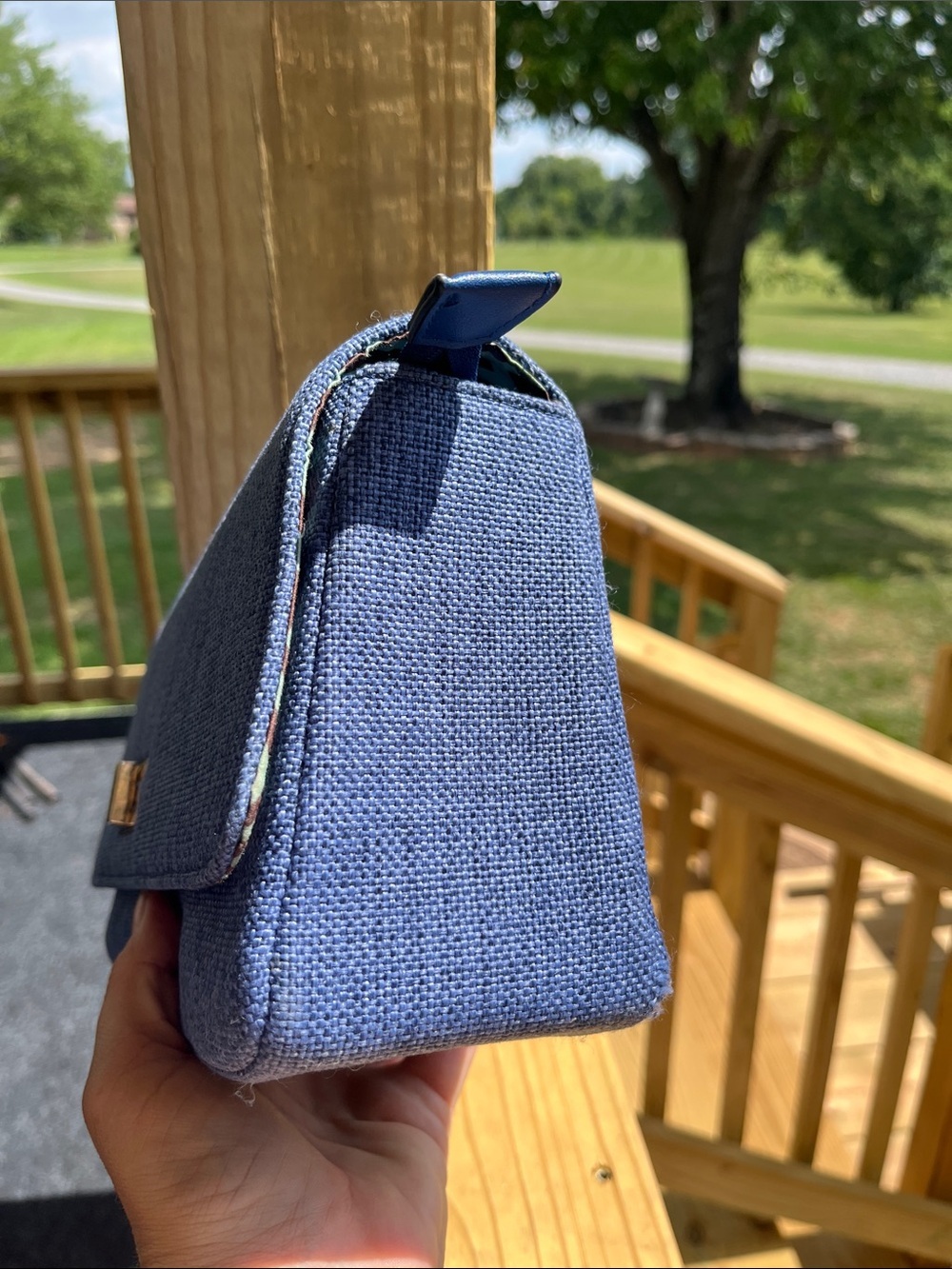 Caprese Textured Crossbody Bag, Blue Denim Textured Material - Picture 12 of 16